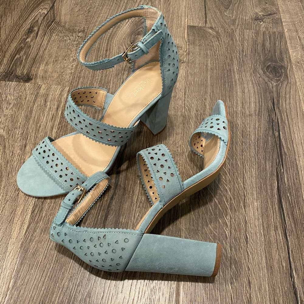 🤩 NEW Botkier Gemi Seafoam Blue Block Heel Suede Leather Sandals